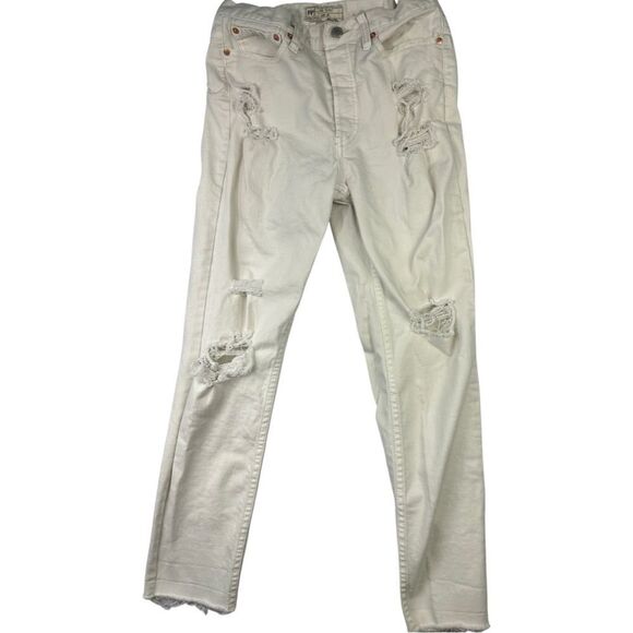 Free People Womens Jeans Size 27 White Distressed Raw Hem Ankle‎ - Picture 1 of 12